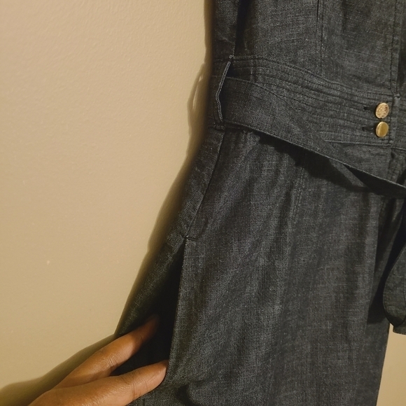 Sean by Sean Combs | Dark Blue Denim V-Neck Midi Length Wrap Dress (Size XS) - Picture 9 of 15
